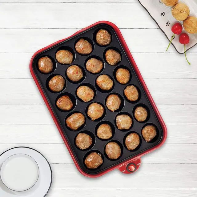 Alt view image 4 of 5 - Multifunction Nonstick Baking Maker with 3 Interchangeable Baking Plates for Fried Eggs, Fried Steak, Takoyaki, Cake Pops, Grill Maker, RED-1