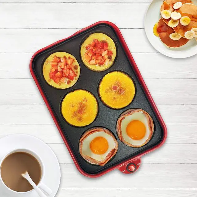 Alt view image 5 of 5 - Multifunction Nonstick Baking Maker with 3 Interchangeable Baking Plates for Fried Eggs, Fried Steak, Takoyaki, Cake Pops, Grill Maker, RED-1