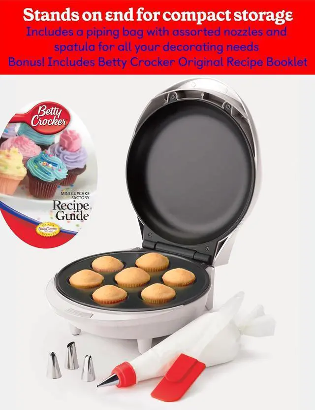 Alt view image 6 of 7 - Betty Crocker Mini Cupcake Factory, with Nonstick Surface, Mini Cupcake Machine with Cool Touch Handle & Makes 7 Delicious Cupcakes in Minutes, Pink/White