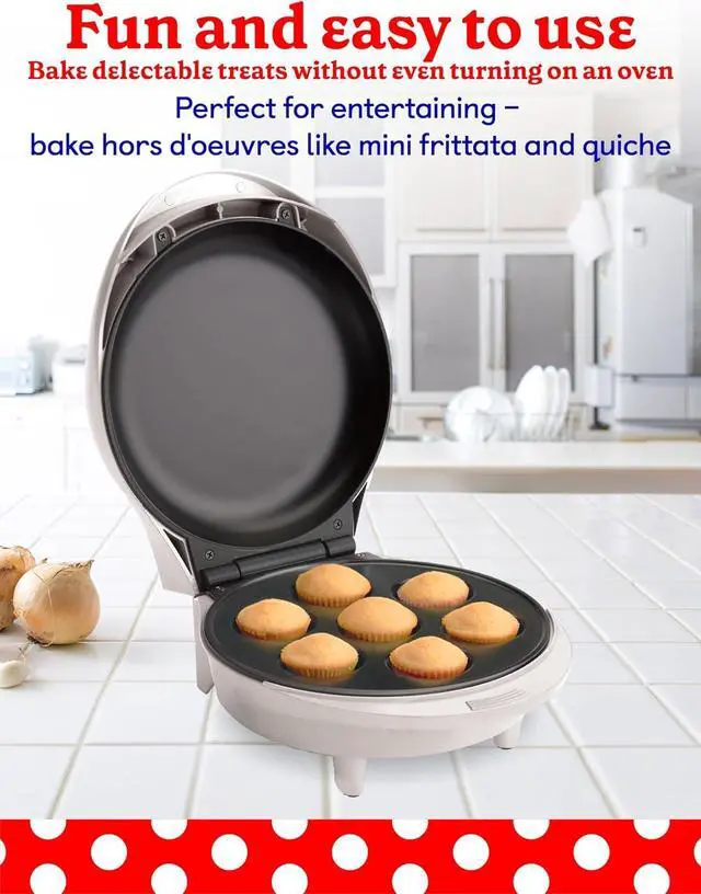Alt view image 3 of 7 - Betty Crocker Mini Cupcake Factory, with Nonstick Surface, Mini Cupcake Machine with Cool Touch Handle & Makes 7 Delicious Cupcakes in Minutes, Pink/White