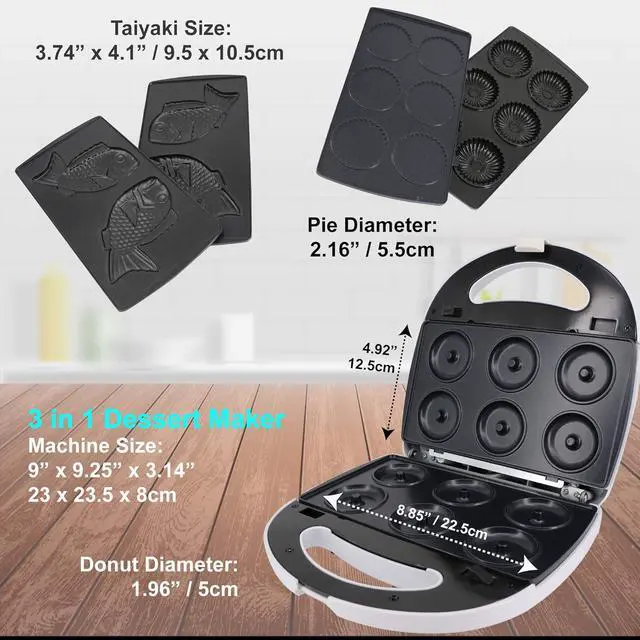 Alt view image 5 of 6 - Mini-Donuts Maker, Mini-Pie and Quiche Maker, Taiyaki Maker  NEW 3 in 1 Three Slices Detachable Dessert Maker by StarBlue  White AC 110-120V 50/60Hz 700-800W