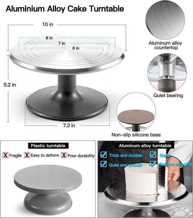 Alt view image 2 of 7 - Aluminum Alloy Revolving Cake Stand & Carrier - 268PCS Kit with 54 Piping Tips, Acrylic Cake Discs, Various Spatulas