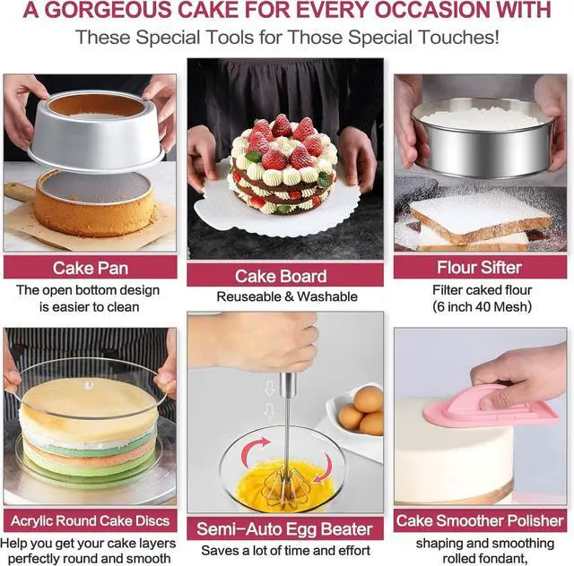 Alt view image 4 of 7 - Aluminum Alloy Revolving Cake Stand & Carrier - 268PCS Kit with 54 Piping Tips, Acrylic Cake Discs, Various Spatulas