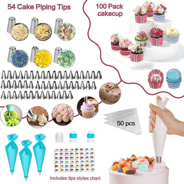 Alt view image 5 of 7 - Aluminum Alloy Revolving Cake Stand & Carrier - 268PCS Kit with 54 Piping Tips, Acrylic Cake Discs, Various Spatulas