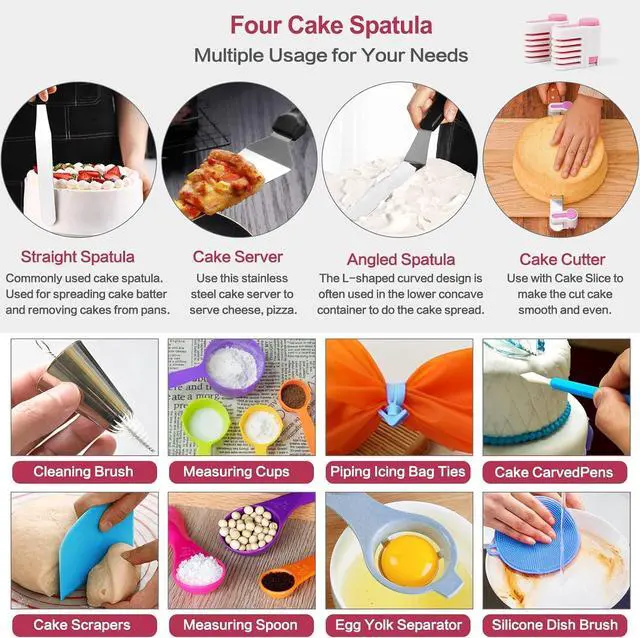 Alt view image 6 of 7 - Aluminum Alloy Revolving Cake Stand & Carrier - 268PCS Kit with 54 Piping Tips, Acrylic Cake Discs, Various Spatulas