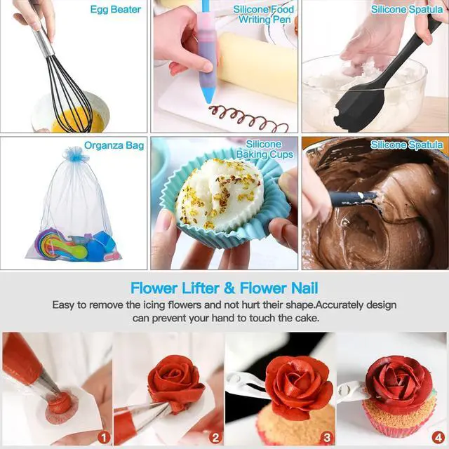 Alt view image 7 of 7 - Aluminum Alloy Revolving Cake Stand & Carrier - 268PCS Kit with 54 Piping Tips, Acrylic Cake Discs, Various Spatulas