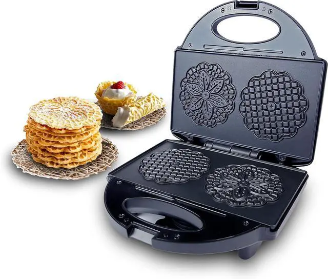 Main image of Pizzelle Maker with Non-Stick Coating, Electric Pizzelle Cookie Baker Press with Snowflake Pattern, Make Two 4 Inch Traditional Italian Waffle Cookies at Once, Recipe Included