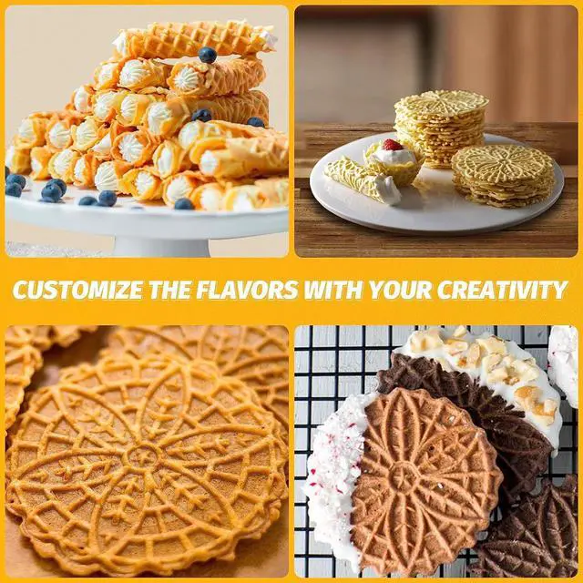 Alt view image 6 of 6 - Pizzelle Maker with Non-Stick Coating, Electric Pizzelle Cookie Baker Press with Snowflake Pattern, Make Two 4 Inch Traditional Italian Waffle Cookies at Once, Recipe Included