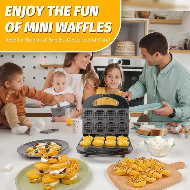 Alt view image 3 of 6 - Mini Waffle Maker Machine, Small Waffle Bites Maker for Kids, Makes 8 x 2 Tiny Waffle Bites, Ideal for Breakfast, Snacks, Desserts and More