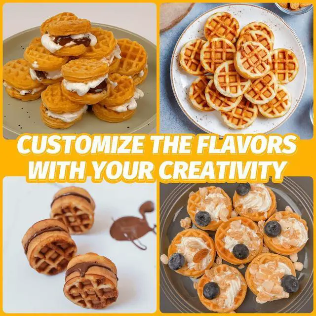 Alt view image 4 of 6 - Mini Waffle Maker Machine, Small Waffle Bites Maker for Kids, Makes 8 x 2 Tiny Waffle Bites, Ideal for Breakfast, Snacks, Desserts and More