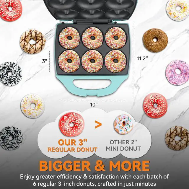 Alt view image 2 of 7 - Bakers Friend Mini Donut Maker Machine for Home, 6 x 3'' Mini Doughnut Maker Machine, Donut Maker for Kids, Maquina Para Hacer Donas, Donut Baking Pan, Donut Party, Aqua