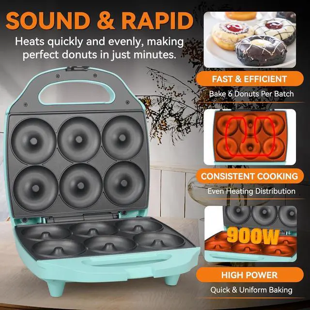 Alt view image 4 of 7 - Bakers Friend Mini Donut Maker Machine for Home, 6 x 3'' Mini Doughnut Maker Machine, Donut Maker for Kids, Maquina Para Hacer Donas, Donut Baking Pan, Donut Party, Aqua