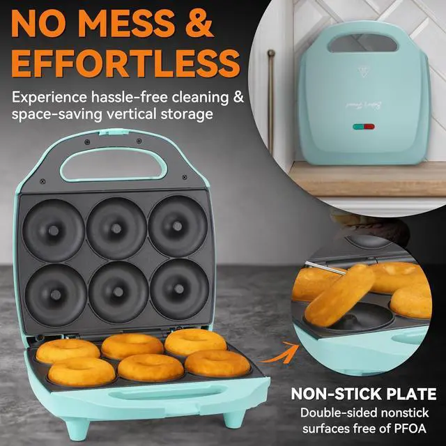 Alt view image 5 of 7 - Bakers Friend Mini Donut Maker Machine for Home, 6 x 3'' Mini Doughnut Maker Machine, Donut Maker for Kids, Maquina Para Hacer Donas, Donut Baking Pan, Donut Party, Aqua