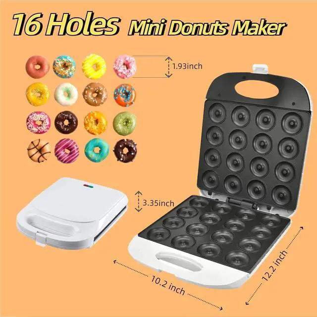 Alt view image 2 of 6 - Mini Donut Maker Machine for Kid-Electric Non-Stick Surface Makes 16 Mini Doughnuts-Friendly Breakfast, Snacks, Desserts-White
