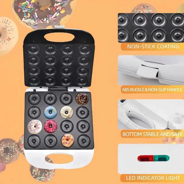 Alt view image 4 of 6 - Mini Donut Maker Machine for Kid-Electric Non-Stick Surface Makes 16 Mini Doughnuts-Friendly Breakfast, Snacks, Desserts-White