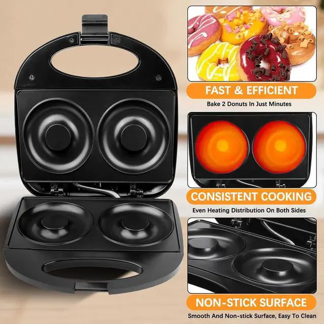 Alt view image 3 of 7 - Donut Maker,Doughnut Machine,Bake 2 Donuts,Double-sided heating, Non-stick Surface, Perfect for Breakfast,for Commercial or Family Use,Easy to Clean