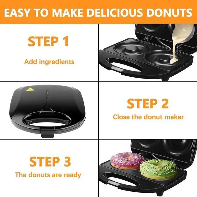 Alt view image 4 of 7 - Donut Maker,Doughnut Machine,Bake 2 Donuts,Double-sided heating, Non-stick Surface, Perfect for Breakfast,for Commercial or Family Use,Easy to Clean
