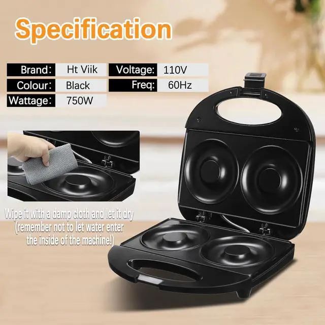 Alt view image 5 of 7 - Donut Maker,Doughnut Machine,Bake 2 Donuts,Double-sided heating, Non-stick Surface, Perfect for Breakfast,for Commercial or Family Use,Easy to Clean