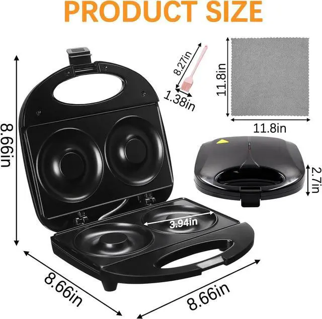Alt view image 6 of 7 - Donut Maker,Doughnut Machine,Bake 2 Donuts,Double-sided heating, Non-stick Surface, Perfect for Breakfast,for Commercial or Family Use,Easy to Clean