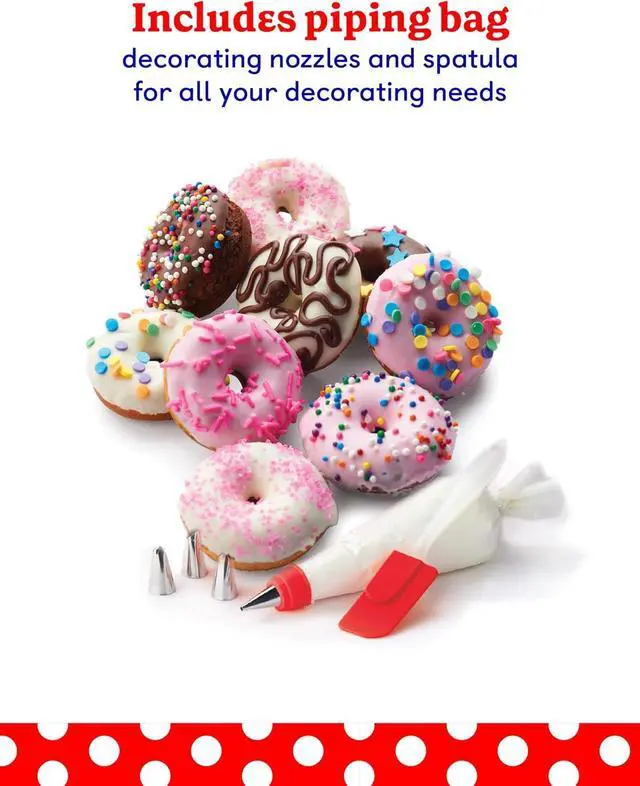 Alt view image 5 of 7 - BETTY CROCKER Donut Maker, Mini Donut Maker with Nonstick Surface, Mini Donut Maker Machine with Cool Touch Handle & Makes 7 Delicious Fresh Donuts in Minutes, Red