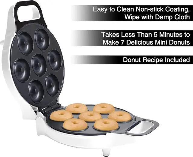 Alt view image 3 of 5 - Chef Buddy Mini Donut Maker, Durable, Nonstick Easy to Use Mini Baking Machine - Cooks 7 Mini Doughnuts at a Time - Glazed, Frosted with Sprinkles, Nuts, or Vegan Donuts, & More, (White)