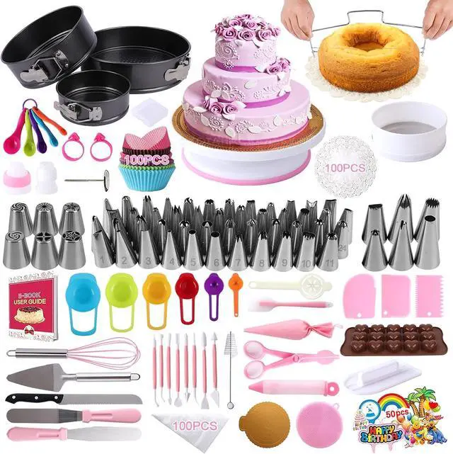 Main image of Cake Decorating Supplies Kit 464 Pcs with Non-Slip Cake Turntable and Springform Cake PansIcing Piping Tips SetChocolate Mould & Muffin CupsBaking Supplies for Beginners and Cake Lovers