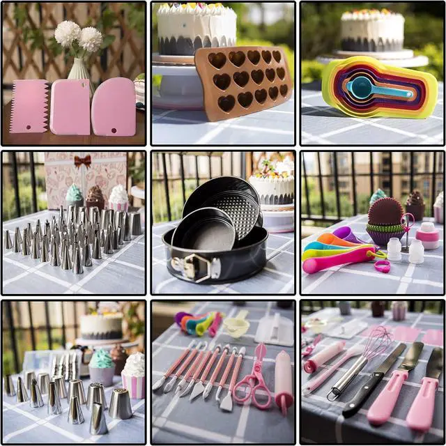 Alt view image 6 of 7 - Cake Decorating Supplies Kit 464 Pcs with Non-Slip Cake Turntable and Springform Cake PansIcing Piping Tips SetChocolate Mould & Muffin CupsBaking Supplies for Beginners and Cake Lovers