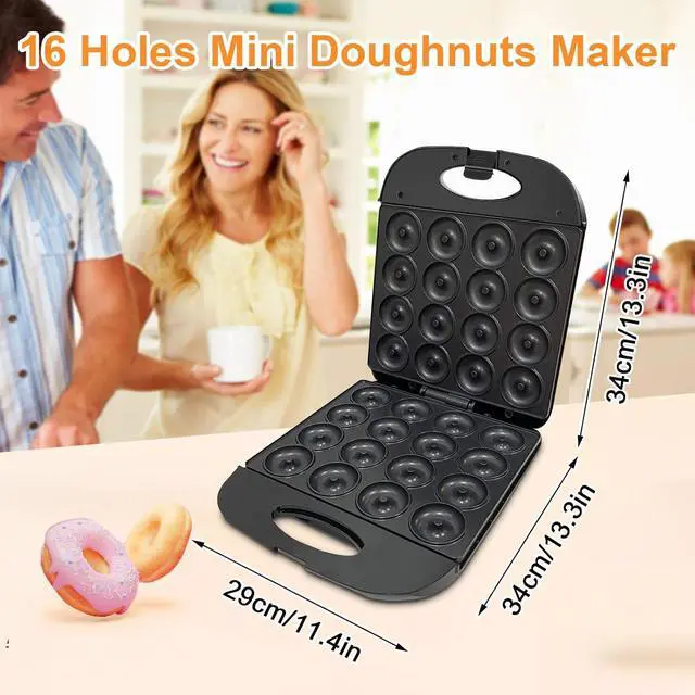 Alt view image 7 of 7 - 2025 Mini Donut Maker Machine for Home, Kid-Friendly 16-Hole Electric Doughnut and Pancake Maker with Non-Stick Surface, Ideal for Homemade Doughnuts (Black with Mini Oven Gloves & Brush)