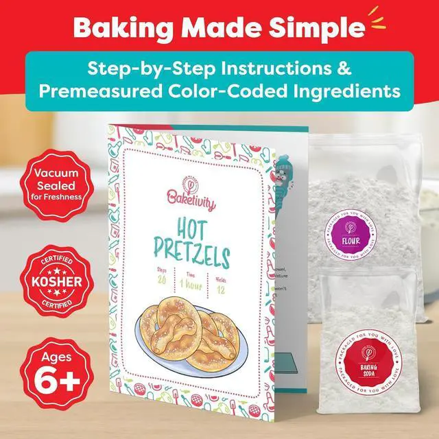 Alt view image 3 of 7 - Pretzel Making Kit - Real Cooking Set for Kids Ages 5-12+ with Recipe and Ingredients - Kids Baking Set for Girls & Boys - Great Gift for Family Bonding