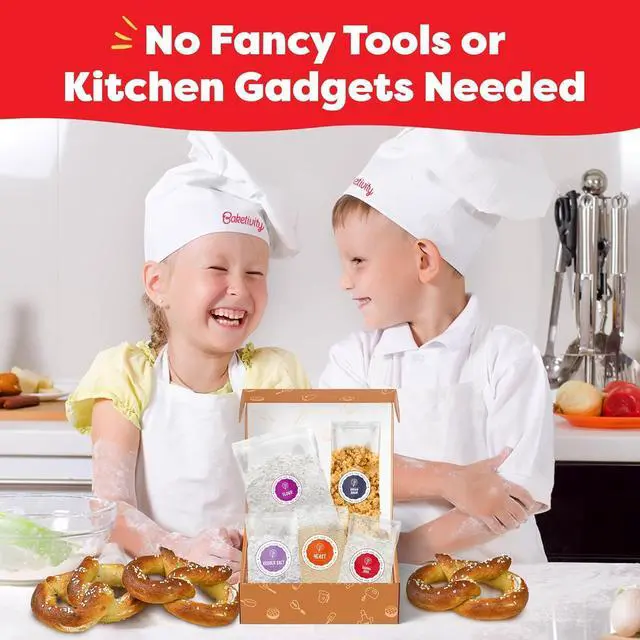Alt view image 7 of 7 - Pretzel Making Kit - Real Cooking Set for Kids Ages 5-12+ with Recipe and Ingredients - Kids Baking Set for Girls & Boys - Great Gift for Family Bonding