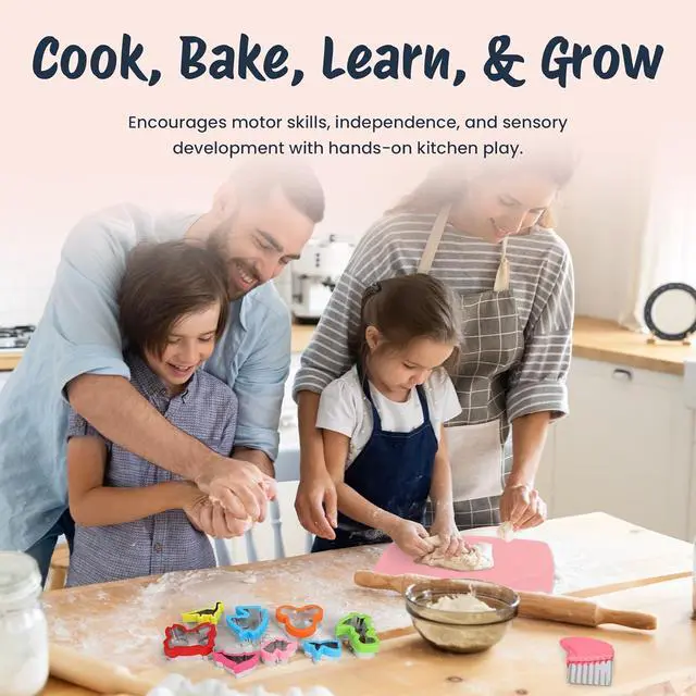 Alt view image 3 of 7 - Perlli 44-Piece Toddler Cooking Set | Toddler Kitchen Set with Kids Safety Knives, Utensils, Peeler, Cutting Board & More | Kids Cooking Sets Real | Montessori Kitchen Sets for Children Ages 3+, Pink