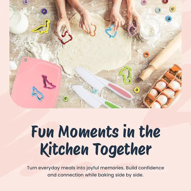 Alt view image 6 of 7 - Perlli 44-Piece Toddler Cooking Set | Toddler Kitchen Set with Kids Safety Knives, Utensils, Peeler, Cutting Board & More | Kids Cooking Sets Real | Montessori Kitchen Sets for Children Ages 3+, Pink