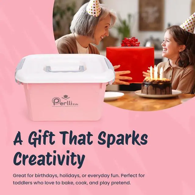 Alt view image 7 of 7 - Perlli 44-Piece Toddler Cooking Set | Toddler Kitchen Set with Kids Safety Knives, Utensils, Peeler, Cutting Board & More | Kids Cooking Sets Real | Montessori Kitchen Sets for Children Ages 3+, Pink