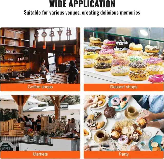 Alt view image 6 of 7 - VEVOR Electric Donut Maker, 2000W Commercial Doughnut Machine with Non-stick Surface, 9 Holes Double-Sided Heating Waffle Machine Makes 9 Doughnuts, Temperature 122-572, for Restaurant and Home Use