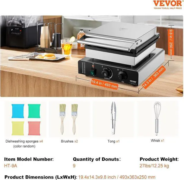 Alt view image 7 of 7 - VEVOR Electric Donut Maker, 2000W Commercial Doughnut Machine with Non-stick Surface, 9 Holes Double-Sided Heating Waffle Machine Makes 9 Doughnuts, Temperature 122-572, for Restaurant and Home Use