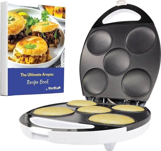 Main image of Electric Arepa Maker and Mini Pancake Maker by StarBlue with FREE Arepa Recipes eBook - Quick and making 5 Venezuela and Colombia styles Arepas in 6 minutes AC 120V 60Hz 1200W
