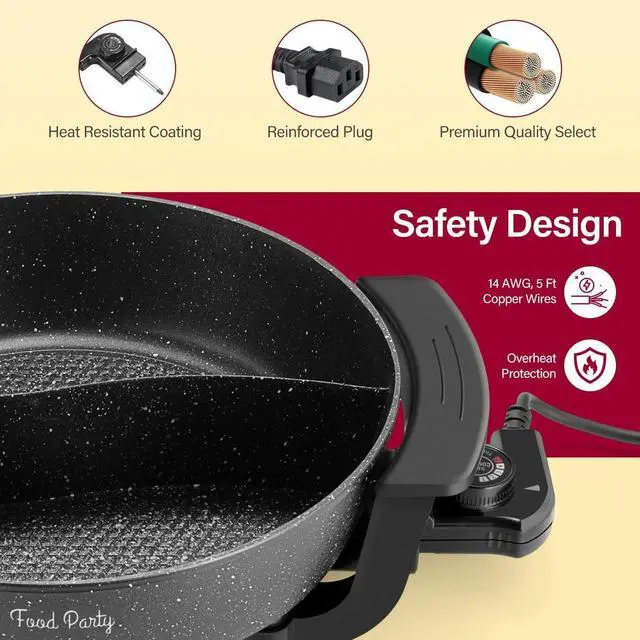Alt view image 4 of 7 - Hot Pot Elektrisch Hotpot Topf 6L Elektrischer Kochtopf 220V 1200W Doppelseitig Elektrische Wok mit Deckel Chinesischer Hot Pot Fondue