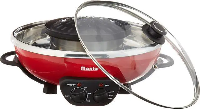 Alt view image 2 of 7 - Maple Enjoy Suki Electric Hot Pot Shabu with Korean BBQ Grill - 2 in 1 - Separate Temperature Control - Enjoy Thai Korean Chinese Vietnamese Hot Pot and non stick grill