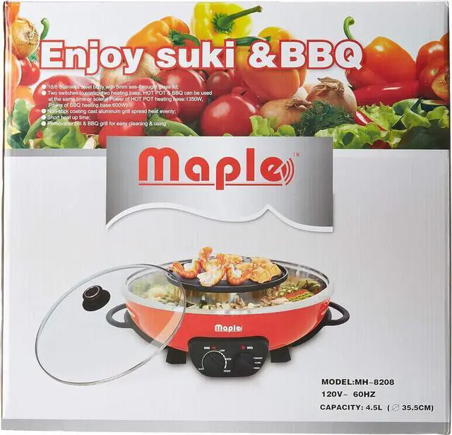 Alt view image 4 of 7 - Maple Enjoy Suki Electric Hot Pot Shabu with Korean BBQ Grill - 2 in 1 - Separate Temperature Control - Enjoy Thai Korean Chinese Vietnamese Hot Pot and non stick grill