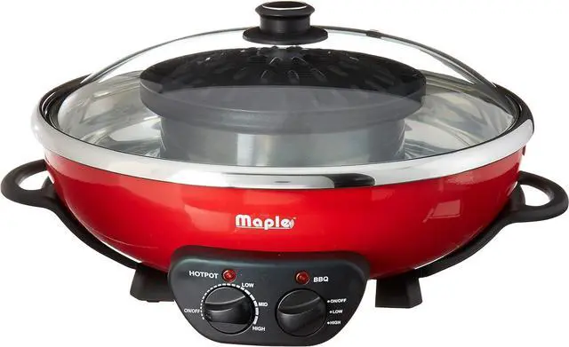 Alt view image 7 of 7 - Maple Enjoy Suki Electric Hot Pot Shabu with Korean BBQ Grill - 2 in 1 - Separate Temperature Control - Enjoy Thai Korean Chinese Vietnamese Hot Pot and non stick grill