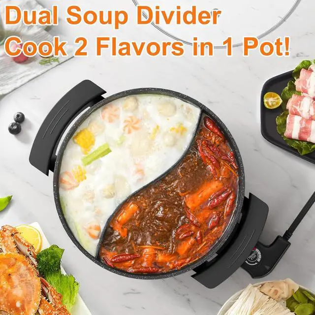 Alt view image 3 of 7 - Stariver 6L Electric Hot Pot with Divider - Dual-Flavor Fondue & Shabu Shabu Pot, 1360W with 5-Temp Control, Non-Stick & BPA-Free, Perfect for Family Dinners & Parties