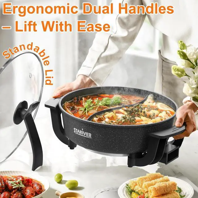 Alt view image 5 of 7 - Stariver 6L Electric Hot Pot with Divider - Dual-Flavor Fondue & Shabu Shabu Pot, 1360W with 5-Temp Control, Non-Stick & BPA-Free, Perfect for Family Dinners & Parties