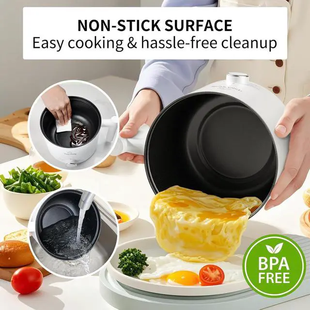 Alt view image 3 of 7 - Food Party Hot Pot Electric Pot for Cooking Ramen Cooker 1.8L College Dorm Room Essentials Mini Hotpot Shabu Shabu Pot 110V Noodle Cooker Non Stick
