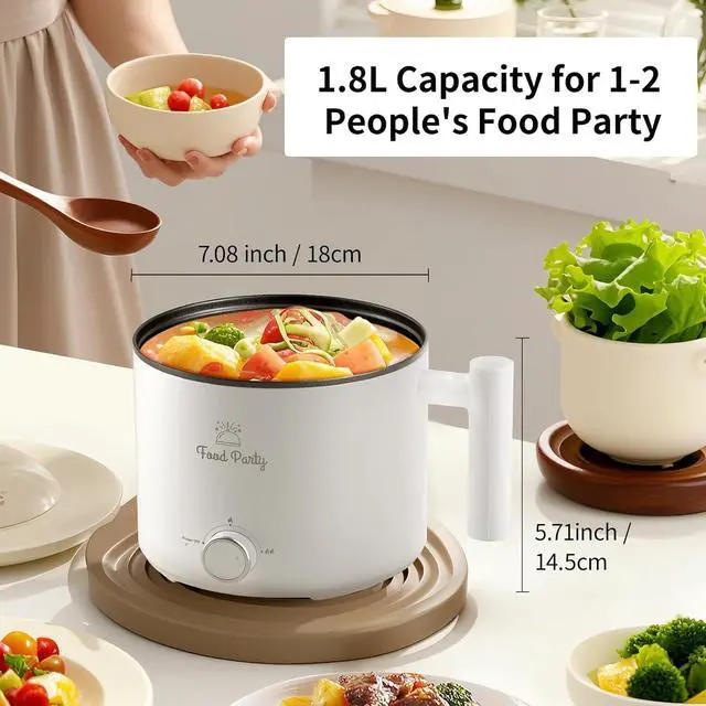 Alt view image 6 of 7 - Food Party Hot Pot Electric Pot for Cooking Ramen Cooker 1.8L College Dorm Room Essentials Mini Hotpot Shabu Shabu Pot 110V Noodle Cooker Non Stick