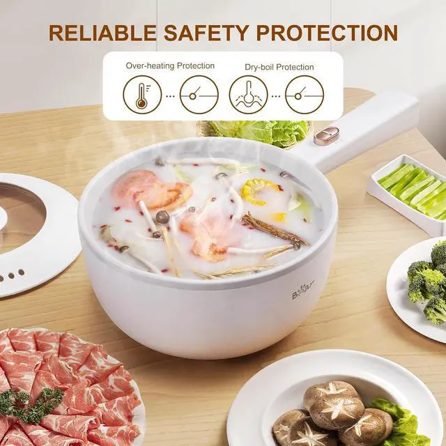 Alt view image 5 of 6 - Bear Hot Pot Electric, 2L Multifunctional Portable Cooking Pot, 1000W Rapid Noodles Electric, Non-Stick Frying Pans for Steak, Egg, Ramen, Oatmeal With Dual Power Adjustment