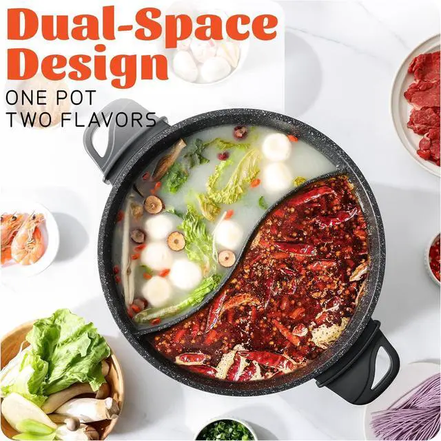 Alt view image 3 of 7 - 4L Electric Hot Pot with Divider - Dual-Flavor Shabu Shabu Pot with Slow Cooker Function, 1500W, Ideal for Family Meals & Social Gatherings, Black