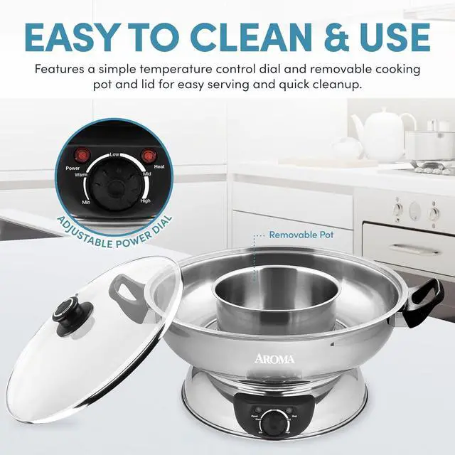 Alt view image 4 of 6 - Aroma Stainless Steel Hot Pot, Silver (ASP-600), 5 quart