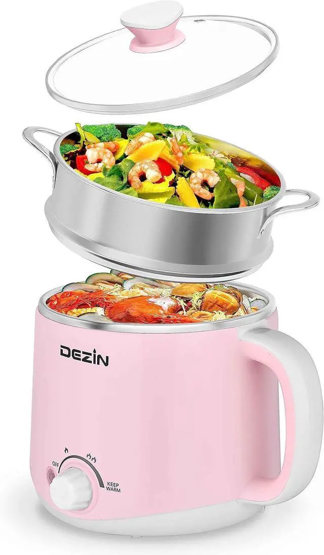 Main image of Dezin Electric Pot with Steamer, Stainless Steel Electric Cooker 1.6 Liter, Hot Pot Electric for Ramen, Egg, Dumpling, Soup, Oatmeal with Temperature Control and Keep Warm Function