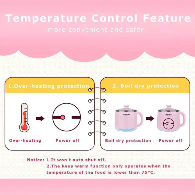 Alt view image 3 of 6 - Dezin Electric Pot with Steamer, Stainless Steel Electric Cooker 1.6 Liter, Hot Pot Electric for Ramen, Egg, Dumpling, Soup, Oatmeal with Temperature Control and Keep Warm Function