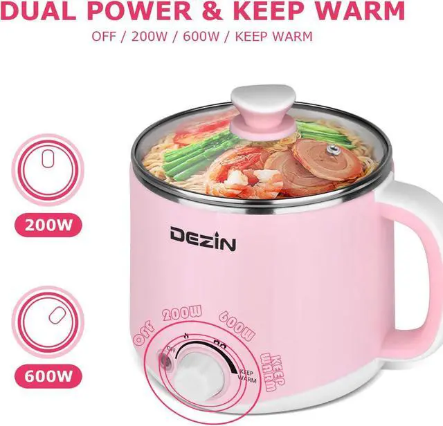 Alt view image 5 of 6 - Dezin Electric Pot with Steamer, Stainless Steel Electric Cooker 1.6 Liter, Hot Pot Electric for Ramen, Egg, Dumpling, Soup, Oatmeal with Temperature Control and Keep Warm Function